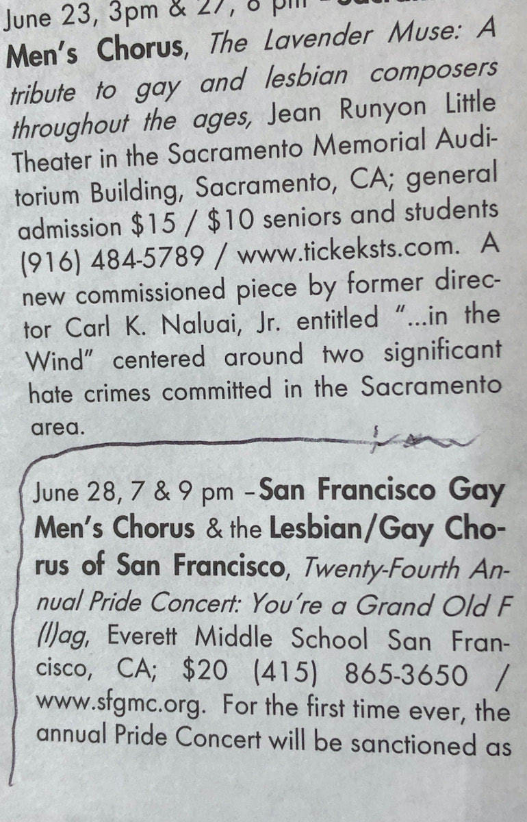 Newspaper announcement for 24th annual Pride Concert