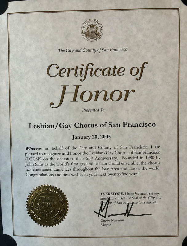 2005 Certificate of Honor from Mayor Gavin Newsom