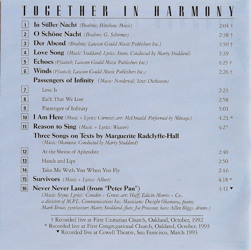 Together in Harmony CD back cover with song listing